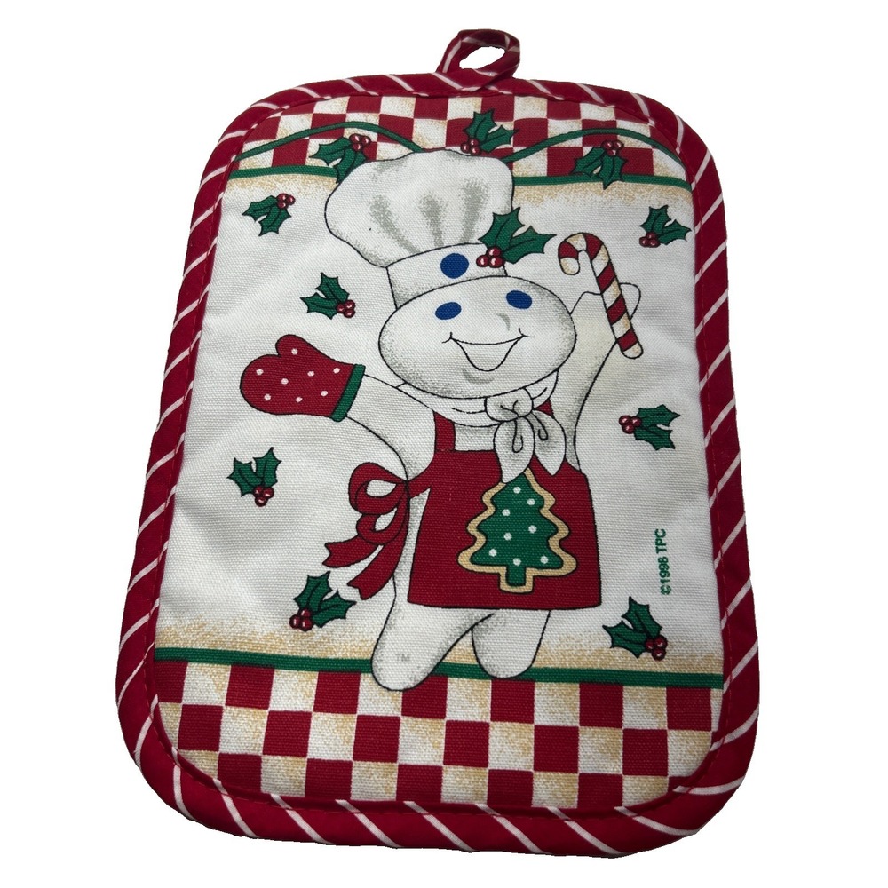 Vintage 1998 Pillsbury Doughboy Christmas Holiday Potholder Oven Mitt Red White
